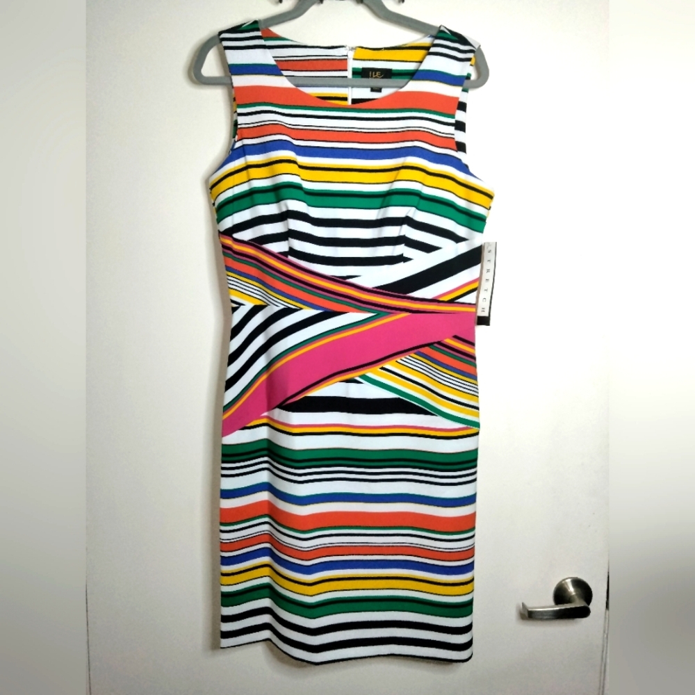 ILE New York (Sz 10) Multicolor Stripe Pattern Sleeveless Sheath Dress (NEW-NWT)